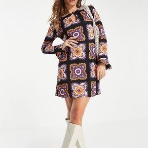 Never Fully Dressed Curvy Floral Tile Print Mini Dress In Multicolor Size 16